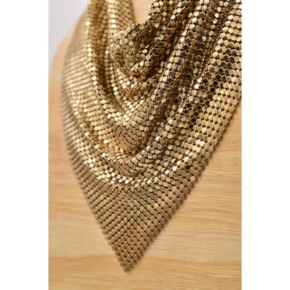 PA Vintage Mesh Chainmail Bib Choker Necklace Gold Chunky Signed 1990s BinBD - Picture 10 of 12